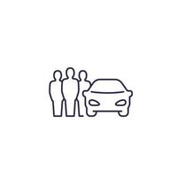 carsharing, carpooling icon, people sharing a car, linear.eps vector