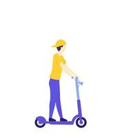 boy riding electric kick scooter, vector.eps vector