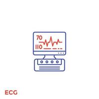 Máquina de ecg, icono de línea de diagnóstico cardíaco.eps vector