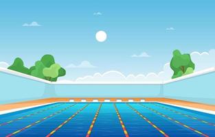 Outdoor Swimming Pool with Bleachers and Ribbons vector