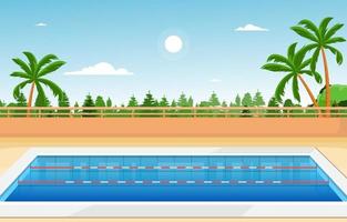 Outdoor Swimming Pool with Fence and Trees vector