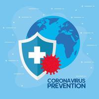 Banner de prevención de coronavirus con protección de escudo. vector