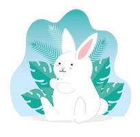 cute rabbit with tropical leaves vector