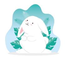 cute rabbit and tropical leaves vector