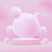 Abstract minimal scene on pastel background with cylinder podium and spheres. Stage mockup showcase for product, banner, sale, presentation, cosmetic and discount. 3d vector illustration