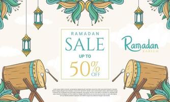 banner de venta de ramadan kareem dibujado a mano con ilustración de adorno islámico vector