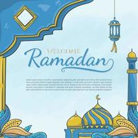 hand drawn welcome ramadan with islamic ornament vector