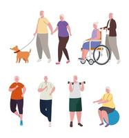 group of old people doing different activities vector