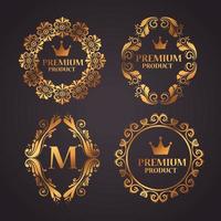 Set of premium product labels on a gold frames vector