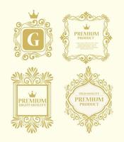Conjunto de etiquetas de productos premium en marcos dorados. vector