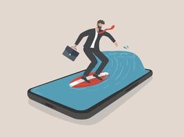 Businessman surfing with smartphone, marketing and digital marketing vector