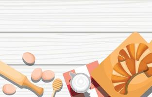 Bread, Eggs and Cooking Tools on Wooden Table vector