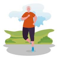 cute old woman running outdoors, sport and recreation concept vector