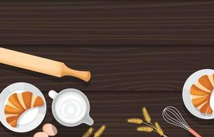 Bread, Eggs and Cooking Tools on Wooden Table vector