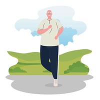 cute old man running outdoors, sport and recreation concept vector