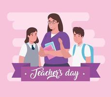 happy teachers day, with teacher and students vector