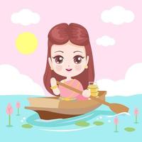 Beautiful Thai woman paddling in a canal vector