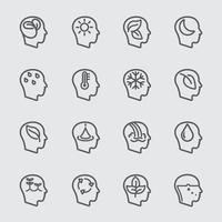 Head thinking of nature concept line icon set vector