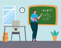 Female teacher with chalkboard in the classroom vector