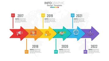 Infograph 6 step color element with arrow, chart diagram, business online marketing concept. vector