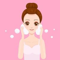 Beautiful face with whip foam cleanser vector