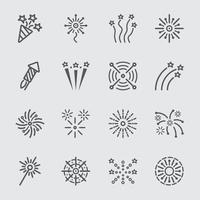 Firework line icon set vector