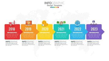 Infograph 6 step color element with arrow, chart diagram, business online marketing concept. vector