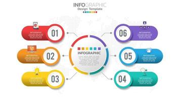 Infograph 6 step color element with circle graphic chart diagram, business graph design. vector