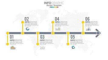 infografía elemento de color amarillo de 6 pasos con diagrama de gráfico circular, diseño de gráfico empresarial. vector