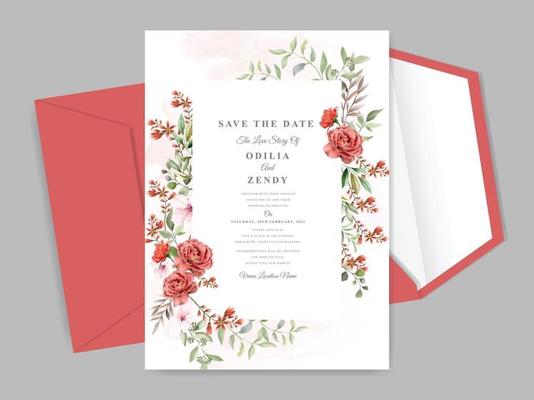 beautiful and elegant floral hand drawn wedding invitation card template