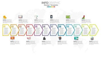 Timeline infographic template with 12 month. vector