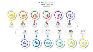 Timeline infographic template with 12 month. vector