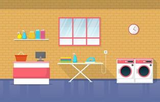 Laundromat with Washing Machines and Ironing Board vector