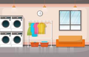 Laundromat with Washing Machines and Racks vector