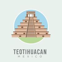 The teotihuacan pyramids in Mexico design vector stock illustration, North America. Ancient stepped pyramids with temples on top. Mesoamerican architectural landmark. Mexico Travel and Attraction