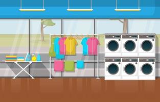 Laundromat with Washing Machines and Racks vector