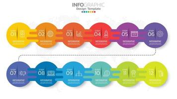 Timeline infographic template with 12 month. vector