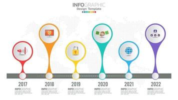 Infograph 6 step color element with arrow, chart diagram, business online marketing concept. vector