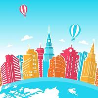 Skyscraper Skyline on Globe, World Tourism Day vector