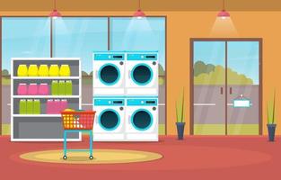 Laundromat with Washing Machines and Racks vector