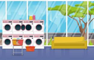 Laundromat with Washing Machines and Couch vector