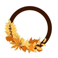 Red and Yellow Autumn Leaves in Circular Frame Bouquet vector