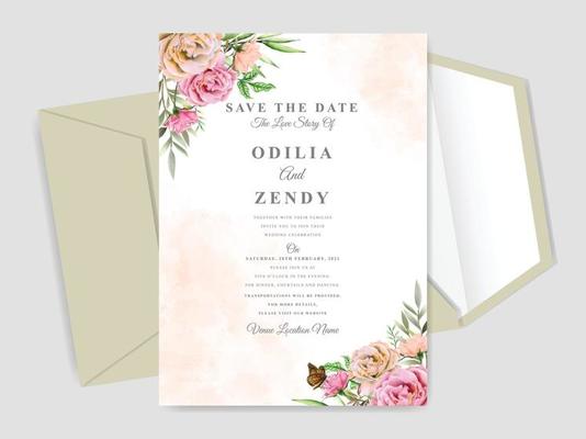 beautiful floral hand drawn wedding invitation card