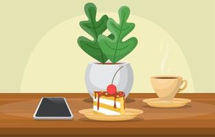 Coffee, Cake and Phone on Table vector