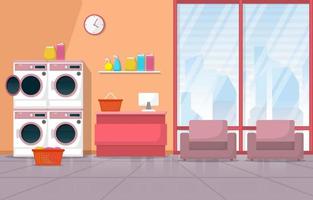 Laundromat with Washing Machines and Chairs vector