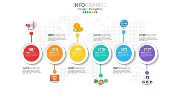 Infograph 6 step color element with arrow, chart diagram, business online marketing concept. vector