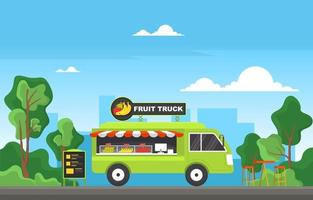 Food Truck Selling Fruit in the Park vector