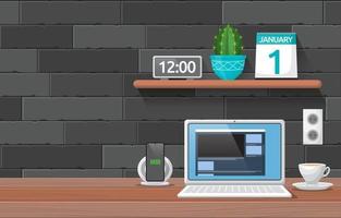 Laptop and Cup of Coffee on Office Table Illustration vector