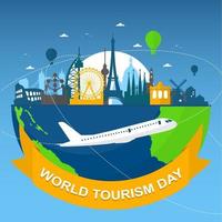 Europe Skyline Skyline on Globe, World Tourism Day vector