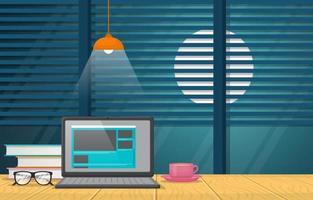 Laptop and Cup of Coffee on Office Table Illustration